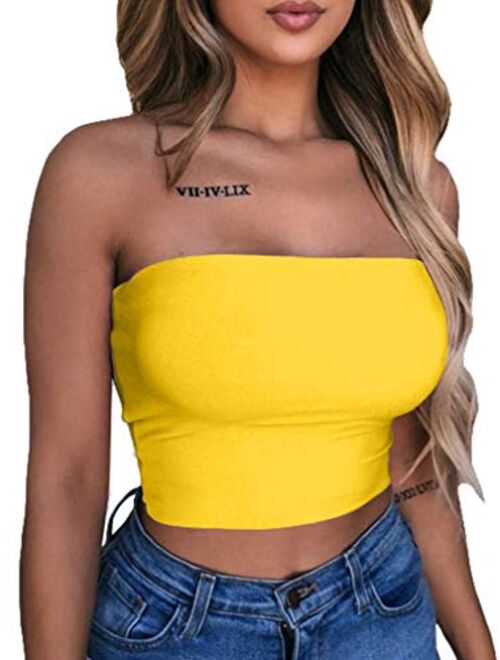 LAGSHIAN Women's Sexy Crop Top Sleeveless Stretchy Solid Strapless Tube Top