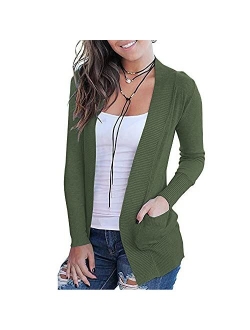 VOIANLIMO Women's Open Front Casual Long Sleeve Knit Classic Sweaters Cardigan with Pockets