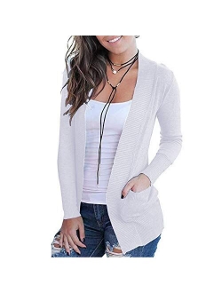 VOIANLIMO Women's Open Front Casual Long Sleeve Knit Classic Sweaters Cardigan with Pockets