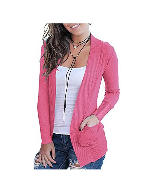 VOIANLIMO Women's Open Front Casual Long Sleeve Knit Classic Sweaters Cardigan with Pockets