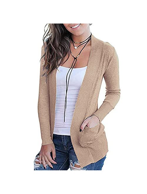 VOIANLIMO Women's Open Front Casual Long Sleeve Knit Classic Sweaters Cardigan with Pockets