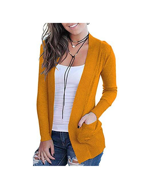 VOIANLIMO Women's Open Front Casual Long Sleeve Knit Classic Sweaters Cardigan with Pockets