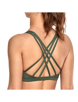 Women's Strappy Sports Bra Full Coverage Padded Full Size Supportive Cute Workout Yoga Bra Tops Sexy Back