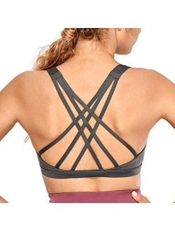 Women's Strappy Sports Bra Full Coverage Padded Full Size Supportive Cute Workout Yoga Bra Tops Sexy Back