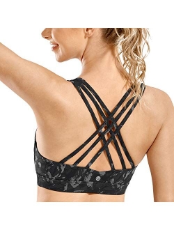 Women's Strappy Sports Bra Full Coverage Padded Full Size Supportive Cute Workout Yoga Bra Tops Sexy Back