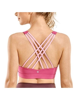 Women's Strappy Sports Bra Full Coverage Padded Full Size Supportive Cute Workout Yoga Bra Tops Sexy Back