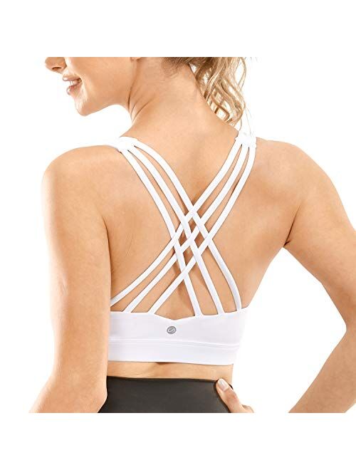 CRZ YOGA Women's Strappy Sports Bra Full Coverage Padded Full Size Supportive Cute Workout Yoga Bra Tops Sexy Back