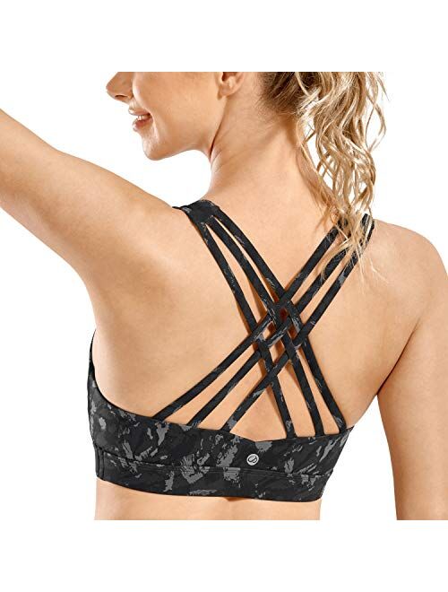 CRZ YOGA Women's Strappy Sports Bra Full Coverage Padded Full Size Supportive Cute Workout Yoga Bra Tops Sexy Back