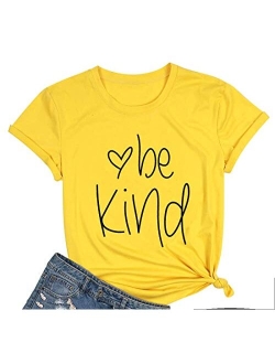 Womens Be Kind T Shirt Summer Letter Print Short Sleeve Loose Tops Inspirational Graphic Tees