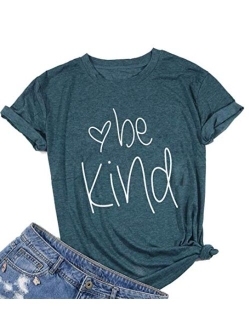 Womens Be Kind T Shirt Summer Letter Print Short Sleeve Loose Tops Inspirational Graphic Tees