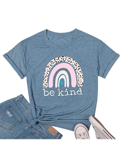 Womens Be Kind T Shirt Summer Letter Print Short Sleeve Loose Tops Inspirational Graphic Tees