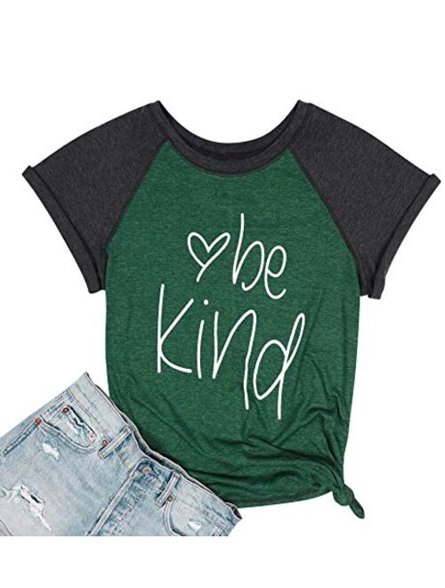 Womens Be Kind T Shirt Summer Letter Print Short Sleeve Loose Tops Inspirational Graphic Tees