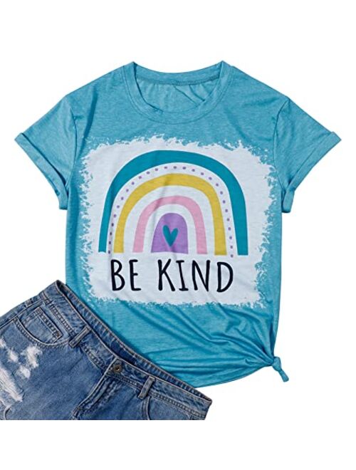 Womens Be Kind T Shirt Summer Letter Print Short Sleeve Loose Tops Inspirational Graphic Tees