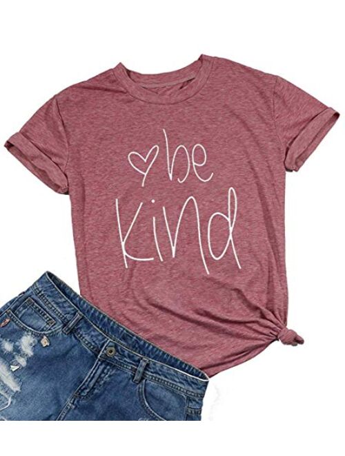 Womens Be Kind T Shirt Summer Letter Print Short Sleeve Loose Tops Inspirational Graphic Tees