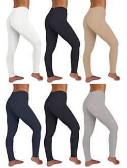 Sexy Basics Womens 6 Pack Stretch Cotton Stretch Full Length Footless Legging Tights