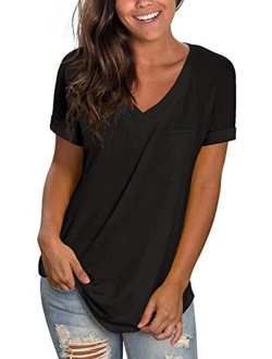 PARPERNA Women's T Shirts Short Sleeve V Neck Loose Casual Basic Tee Tops Summer T-Shirt