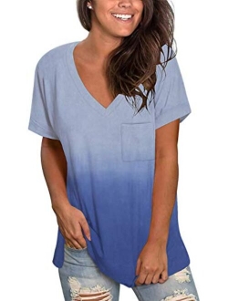 PARPERNA Women's T Shirts Short Sleeve V Neck Loose Casual Basic Tee Tops Summer T-Shirt