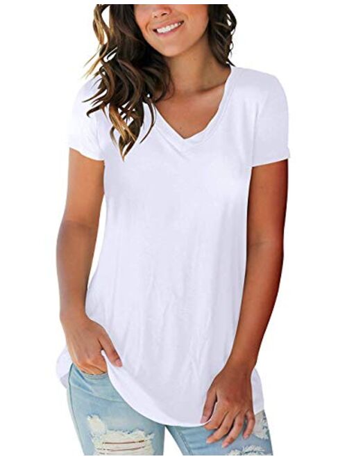 PARPERNA Women's T Shirts Short Sleeve V Neck Loose Casual Basic Tee Tops Summer T-Shirt