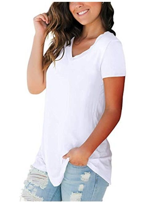 PARPERNA Women's T Shirts Short Sleeve V Neck Loose Casual Basic Tee Tops Summer T-Shirt