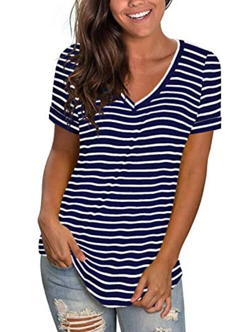 PARPERNA Women's T Shirts Short Sleeve V Neck Loose Casual Basic Tee Tops Summer T-Shirt