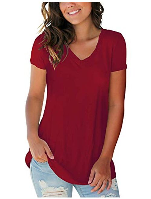 PARPERNA Women's T Shirts Short Sleeve V Neck Loose Casual Basic Tee Tops Summer T-Shirt