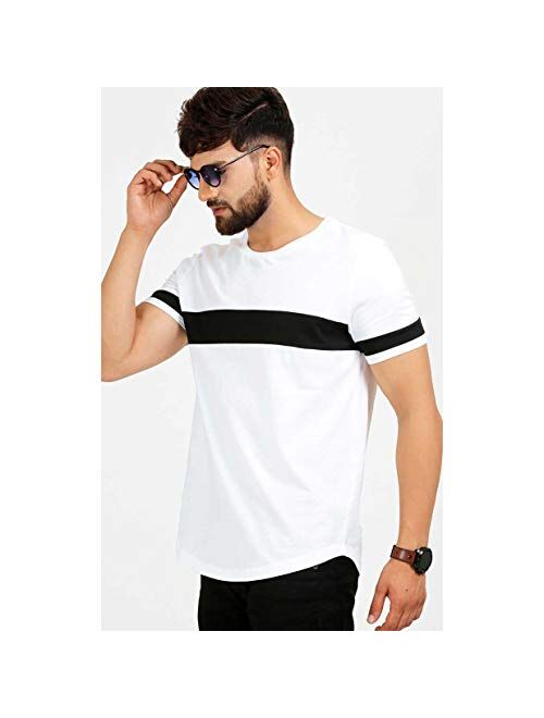 AELOMART Men's Cotton Solid Short Sleeve Crew Neck130 T Shirt