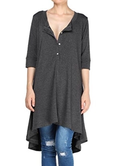 Mordenmiss Women's New Half Sleeve High Low Loose Tunic Tops