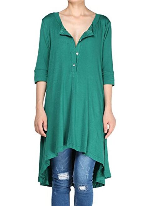 Mordenmiss Women's New Half Sleeve High Low Loose Tunic Tops