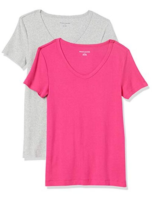 Amazon Essentials Women's 2-Pack Slim-Fit Short-Sleeve V-Neck T-Shirt