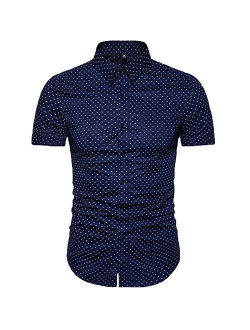 MUSE FATH Men's Printed Dress Shirt-Cotton Casual Short Sleeve Regular Fit Shirt