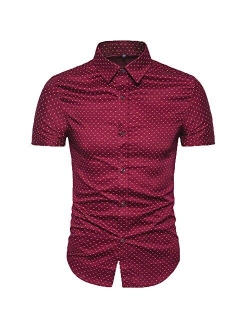 MUSE FATH Men's Printed Dress Shirt-Cotton Casual Short Sleeve Regular Fit Shirt