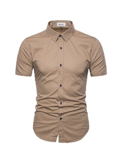 MUSE FATH Men's Printed Dress Shirt-Cotton Casual Short Sleeve Regular Fit Shirt