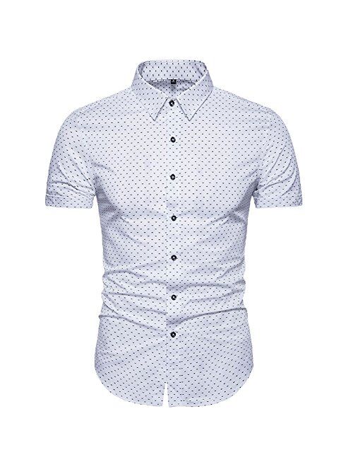 MUSE FATH Men's Printed Dress Shirt-Cotton Casual Short Sleeve Regular Fit Shirt