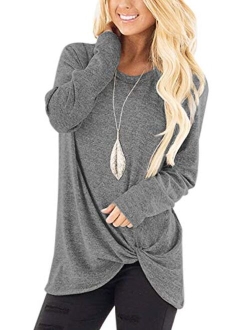 SHIBEVER Women's Soft Casual Tops Shirts Fashion Twist Knotted Blouses Short Sleeve Long Sleeve Round Neck Tunic T Shirt