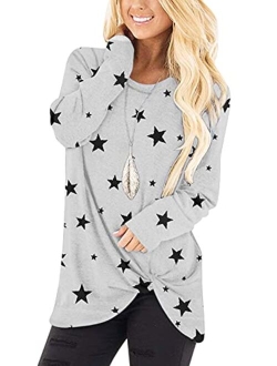 SHIBEVER Women's Soft Casual Tops Shirts Fashion Twist Knotted Blouses Short Sleeve Long Sleeve Round Neck Tunic T Shirt