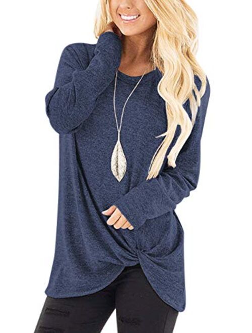 SHIBEVER Women's Soft Casual Tops Shirts Fashion Twist Knotted Blouses Short Sleeve Long Sleeve Round Neck Tunic T Shirt