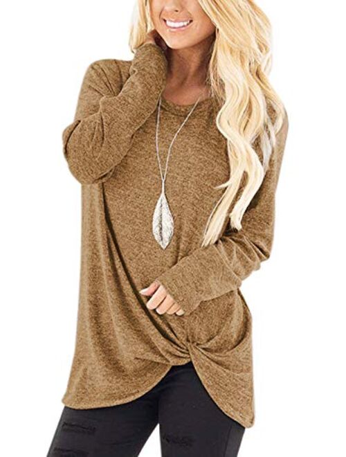 SHIBEVER Women's Soft Casual Tops Shirts Fashion Twist Knotted Blouses Short Sleeve Long Sleeve Round Neck Tunic T Shirt