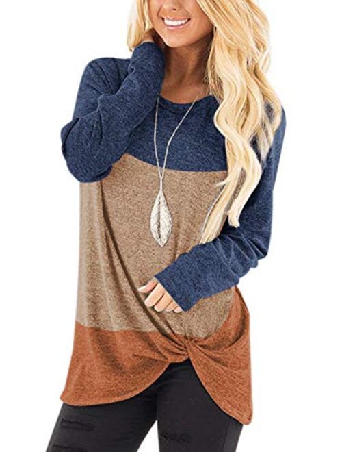 SHIBEVER Women's Soft Casual Tops Shirts Fashion Twist Knotted Blouses Short Sleeve Long Sleeve Round Neck Tunic T Shirt