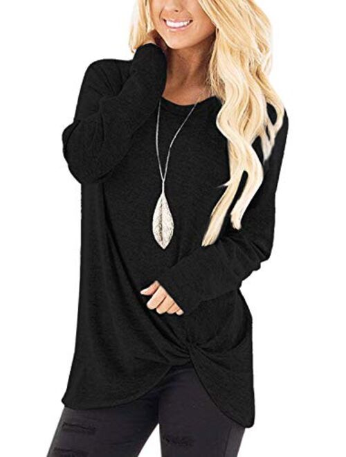 SHIBEVER Women's Soft Casual Tops Shirts Fashion Twist Knotted Blouses Short Sleeve Long Sleeve Round Neck Tunic T Shirt