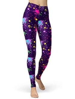 sissycos Women's Artistic Splash Printed 80s Leggings Brushed Buttery Soft Pants Regular and Plus Size