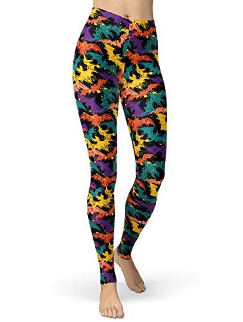 sissycos Women's Artistic Splash Printed 80s Leggings Brushed Buttery Soft Pants Regular and Plus Size