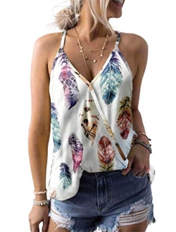 AlvaQ Women Summer V Neck Boho Floral Print Tank Tops Casual Sleeveless Shirts Camis