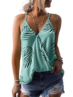 AlvaQ Women Summer V Neck Boho Floral Print Tank Tops Casual Sleeveless Shirts Camis