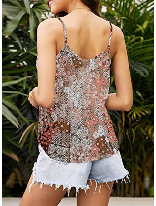 AlvaQ Women Summer V Neck Boho Floral Print Tank Tops Casual Sleeveless Shirts Camis