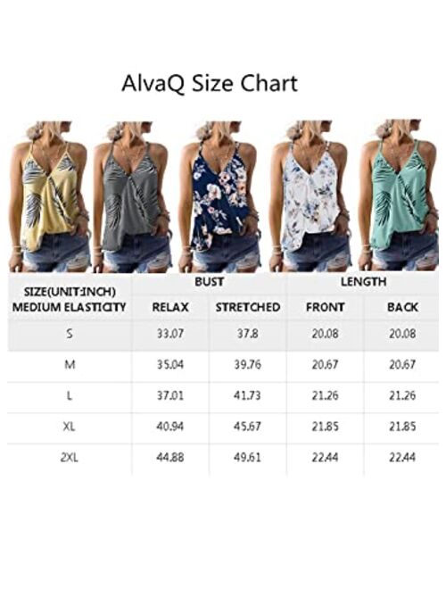 AlvaQ Women Summer V Neck Boho Floral Print Tank Tops Casual Sleeveless Shirts Camis