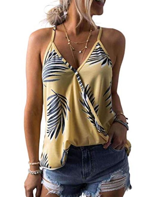 AlvaQ Women Summer V Neck Boho Floral Print Tank Tops Casual Sleeveless Shirts Camis