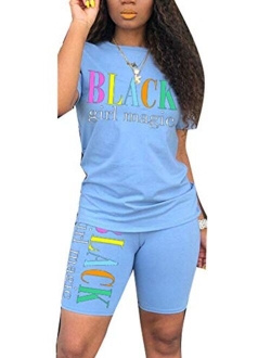 Women's Rainbows 2 Piece Outfit - Casual Short Sleeve T-Shirts Bodycon Shorts Set Jumpsuit Rompers