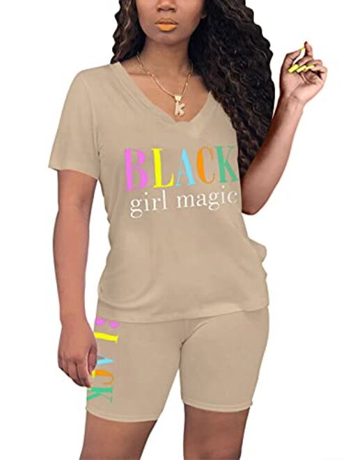 Women's Rainbows 2 Piece Outfit - Casual Short Sleeve T-Shirts Bodycon Shorts Set Jumpsuit Rompers