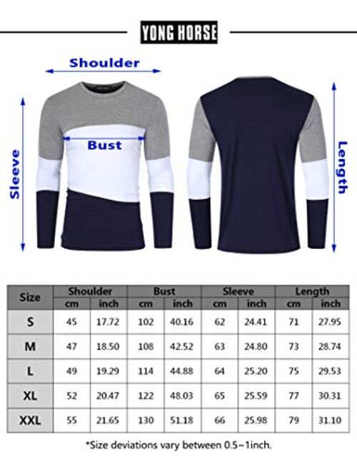 Yong Horse Men's Casual Stitching Tops Shirts Slim Fit Crew Neck Long Sleeve Athletic Basic Cotton T-Shirt