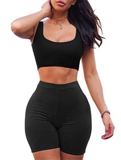 GOBLES Women's Sexy Bodycon Tank Crop Top Shorts Sets Club 2 Piece Outfits